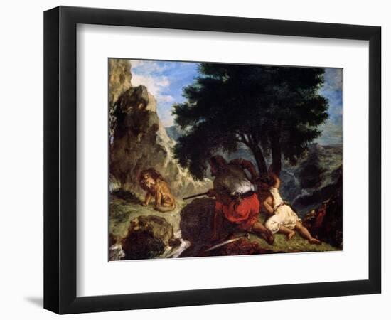 Lion Hunt in Morocco, 1854-Eugene Delacroix-Framed Giclee Print