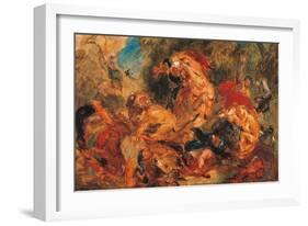 Lion Hunt, study-Eugene Delacroix-Framed Art Print