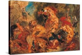 Lion Hunt, study-Eugene Delacroix-Stretched Canvas