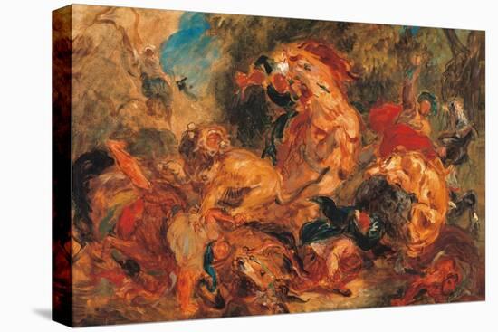 Lion Hunt, study-Eugene Delacroix-Stretched Canvas