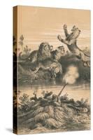 Lion Hunting At Night, c1880-null-Stretched Canvas