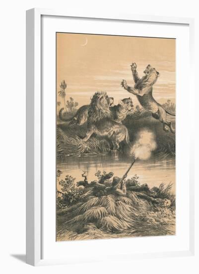 Lion Hunting At Night, c1880-null-Framed Giclee Print