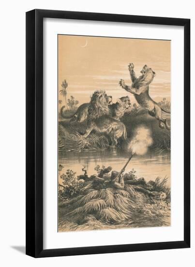 Lion Hunting At Night, c1880-null-Framed Giclee Print