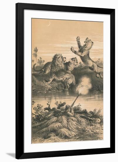 Lion Hunting At Night, c1880-null-Framed Premium Giclee Print