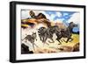 Lion Hunting Zebras-G. W Backhouse-Framed Giclee Print