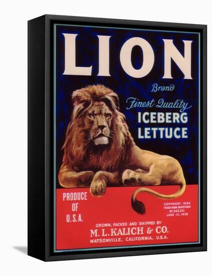 Lion Lettuce Label - Watsonville, CA-Lantern Press-Framed Stretched Canvas