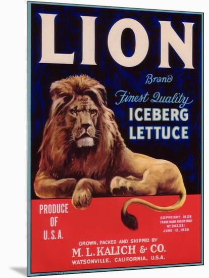 Lion Lettuce Label - Watsonville, CA-Lantern Press-Mounted Art Print