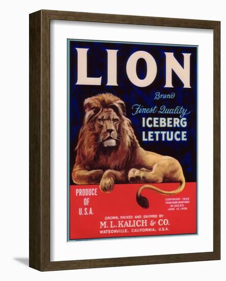 Lion Lettuce Label - Watsonville, CA-Lantern Press-Framed Art Print