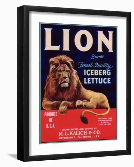 Lion Lettuce Label - Watsonville, CA-Lantern Press-Framed Art Print