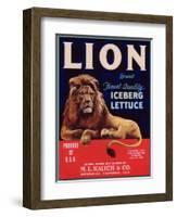 Lion Lettuce Label - Watsonville, CA-Lantern Press-Framed Art Print