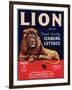 Lion Lettuce Label - Watsonville, CA-Lantern Press-Framed Art Print