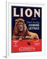 Lion Lettuce Label - Watsonville, CA-Lantern Press-Framed Art Print