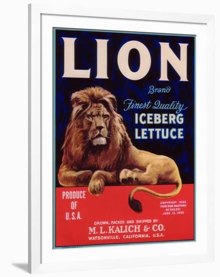 Lion Lettuce Label - Watsonville, CA-Lantern Press-Framed Art Print