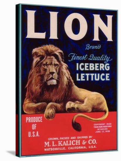 Lion Lettuce Label - Watsonville, CA-Lantern Press-Stretched Canvas