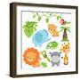 Lion Lioness Elephant Parrot Palm Tree Cute Animal Jungle Animal-Svetlana Peskin-Framed Premium Giclee Print