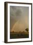 Lion (Panthera leo) adult male, resting in habitat, with stormclouds and rainbow, Chief's Island-Shem Compion-Framed Photographic Print