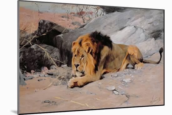 Lion Reclining in a Rocky Landscape-Wilhelm Kuhnert-Mounted Giclee Print