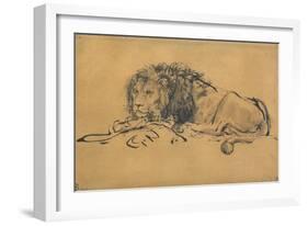 Lion Resting, Turned to the Left, C1650-Rembrandt van Rijn-Framed Premium Giclee Print