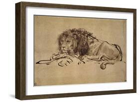 Lion Resting, Turned to the Left-Rembrandt van Rijn-Framed Giclee Print