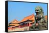 Lion Statue and Historical Architecture in Forbidden City in Beijing, China.-Songquan Deng-Framed Stretched Canvas