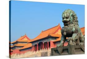 Lion Statue and Historical Architecture in Forbidden City in Beijing, China.-Songquan Deng-Stretched Canvas