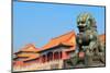 Lion Statue and Historical Architecture in Forbidden City in Beijing, China.-Songquan Deng-Mounted Photographic Print