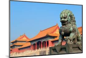 Lion Statue and Historical Architecture in Forbidden City in Beijing, China.-Songquan Deng-Mounted Photographic Print