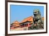 Lion Statue and Historical Architecture in Forbidden City in Beijing, China.-Songquan Deng-Framed Photographic Print