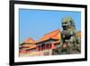 Lion Statue and Historical Architecture in Forbidden City in Beijing, China.-Songquan Deng-Framed Photographic Print