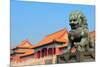 Lion Statue and Historical Architecture in Forbidden City in Beijing, China.-Songquan Deng-Mounted Photographic Print