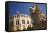 Lion Statue and Stortinget in Oslo-Jon Hicks-Framed Stretched Canvas