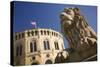 Lion Statue and Stortinget in Oslo-Jon Hicks-Stretched Canvas