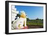 Lion Statue and Temple on Bagan Plain, Bagan (Pagan), Myanmar (Burma), Asia-Christian Kober-Framed Photographic Print