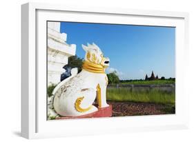 Lion Statue and Temple on Bagan Plain, Bagan (Pagan), Myanmar (Burma), Asia-Christian Kober-Framed Photographic Print