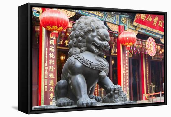 Lion Statue at Wong Tai Sin Temple, Wong Tai Sin, Kowloon, Hong Kong, China, Asia-Ian Trower-Framed Stretched Canvas