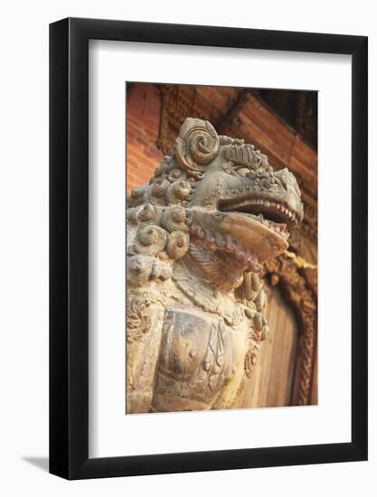 Lion Statue, Durbar Square, Patan, UNESCO World Heritage Site, Kathmandu, Nepal, Asia-Ian Trower-Framed Photographic Print