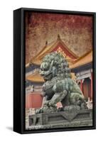 Lion Statue Standing Guard Forbidden City, Beijing, China-Darrell Gulin-Framed Stretched Canvas