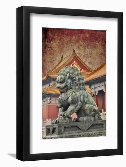 Lion Statue Standing Guard Forbidden City, Beijing, China-Darrell Gulin-Framed Photographic Print