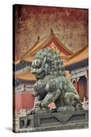 Lion Statue Standing Guard Forbidden City, Beijing, China-Darrell Gulin-Stretched Canvas