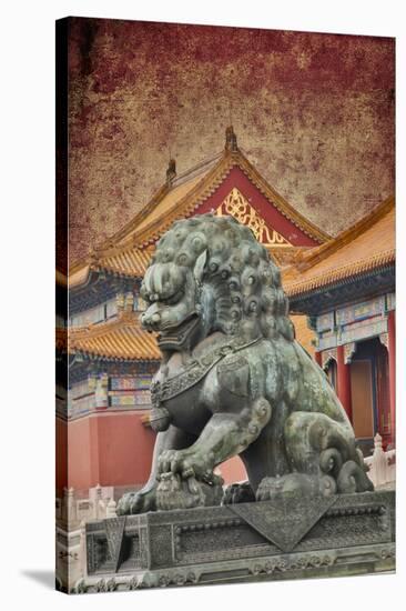 Lion Statue Standing Guard Forbidden City, Beijing, China-Darrell Gulin-Stretched Canvas