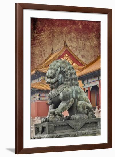 Lion Statue Standing Guard Forbidden City, Beijing, China-Darrell Gulin-Framed Photographic Print