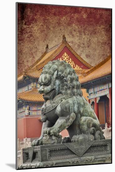 Lion Statue Standing Guard Forbidden City, Beijing, China-Darrell Gulin-Mounted Photographic Print