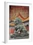 Lion Statue Standing Guard Forbidden City, Beijing, China-Darrell Gulin-Framed Photographic Print