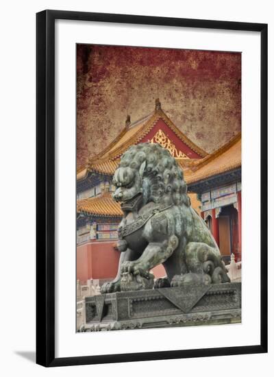 Lion Statue Standing Guard Forbidden City, Beijing, China-Darrell Gulin-Framed Photographic Print