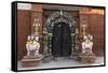 Lion Statues Outside a Gate at the Taleju Temple, Durbar Square, Kathmandu, Nepal, Asia-John Woodworth-Framed Stretched Canvas