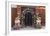 Lion Statues Outside a Gate at the Taleju Temple, Durbar Square, Kathmandu, Nepal, Asia-John Woodworth-Framed Photographic Print