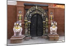 Lion Statues Outside a Gate at the Taleju Temple, Durbar Square, Kathmandu, Nepal, Asia-John Woodworth-Mounted Photographic Print