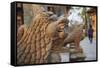 Lion Statues Outside Gorakhnath Temple at Pashupatinath Temple-Ian Trower-Framed Stretched Canvas