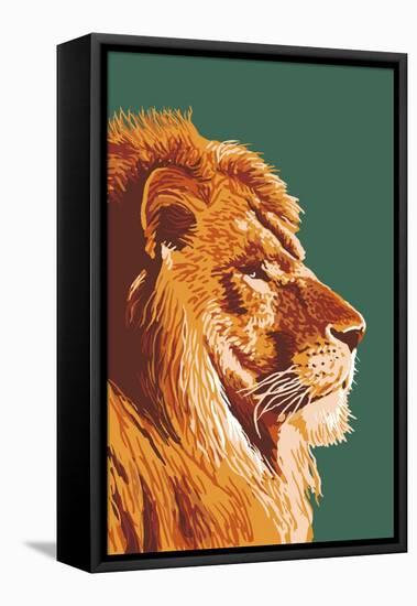 Lion Up Close-Lantern Press-Framed Stretched Canvas