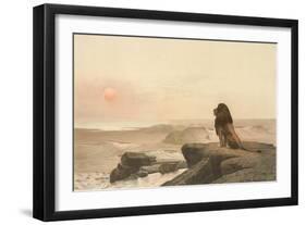 Lion Watching Sunset-null-Framed Art Print